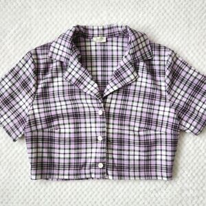 John Galt Lavender Plaid Crop Top